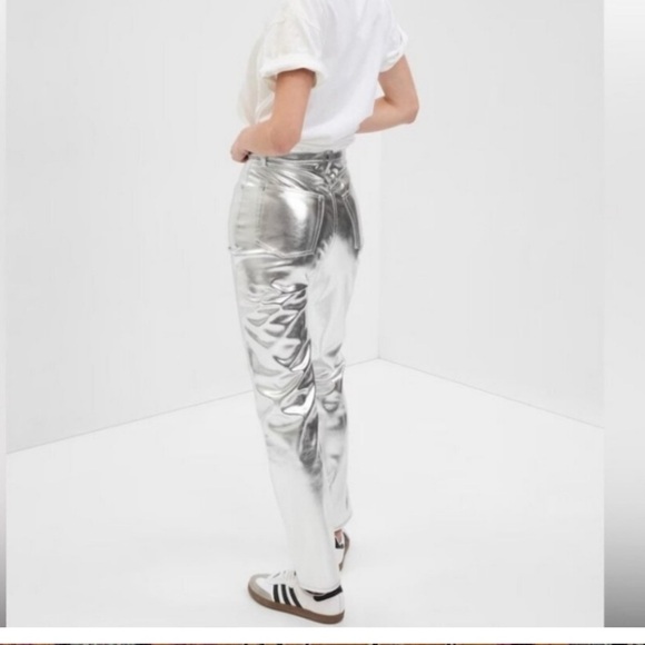 Gap silver High Rise Vegan Leather Cheeky Straight Pants - Picture 1 of 2